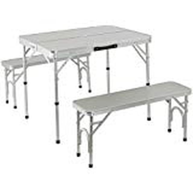 画像: Amazon | FIELDOOR 収納式アルミレジャーテーブル アルミ調 シルバー 幅90×奥行66×高さ70cm ベンチ分離タイプ | FIELDOOR(フィールドア) | テーブル・チェアセット